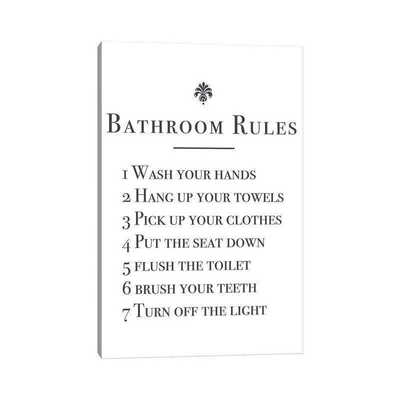 Salle de bain-impression d’art textuel, H 48 po x l 32 po x P 1,5 po, Toile tendue, Pas de tapis