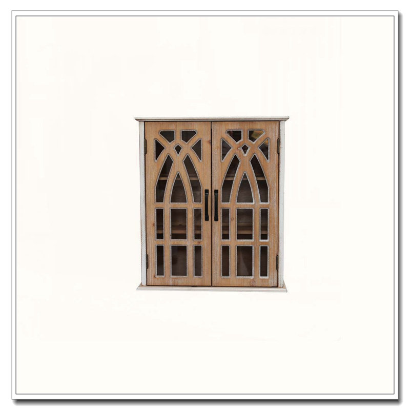 Wall-Mounted Cabinet with Decorative Cutout Doors, Natural,Natural Whitewash