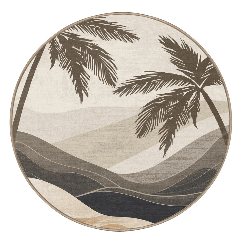 Machine Washable Pacchiana Tropical Ombre Rug in Beige – Beige Binding, 7' Round