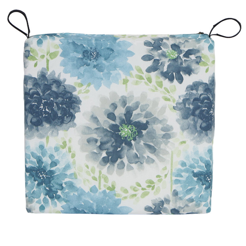 20-Inch By 19-Inch Outdoor Chair Cushion, White/Blue/Gardenia Cool Floral