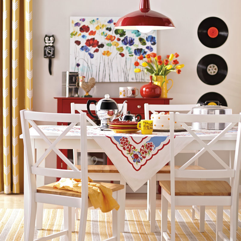 6 - Person Solid Wood Solid Wood Top Four Leg Dining Set, White / Natural