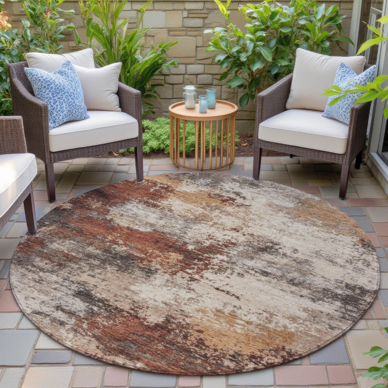 Machine Washable Indoor/Outdoor Xhevrie Paprika Rug, Round 8'