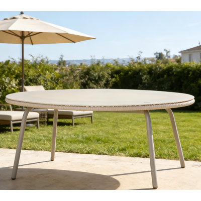 Table de salle à manger ronde en verre PE blanc cassé pour l'extérieur