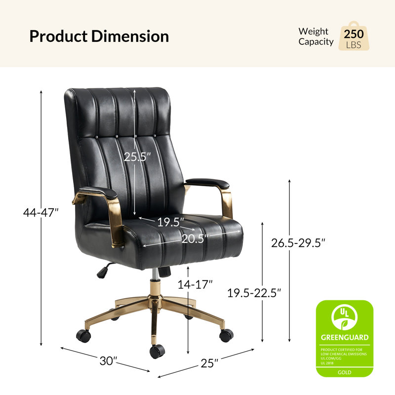 Leipzig 47" H Tufted Leather Executive Chair, Black Pebbled Faux Leather