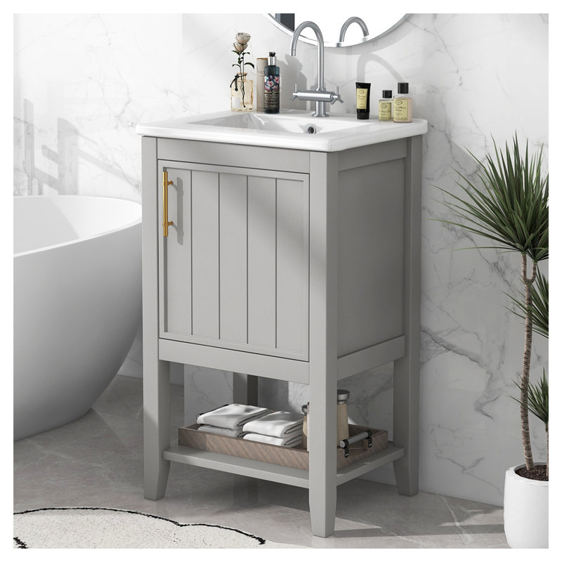 Meuble-lavabo compact 20 po avec lavabo gris à fermeture en douceur pour petits espaces, Gris