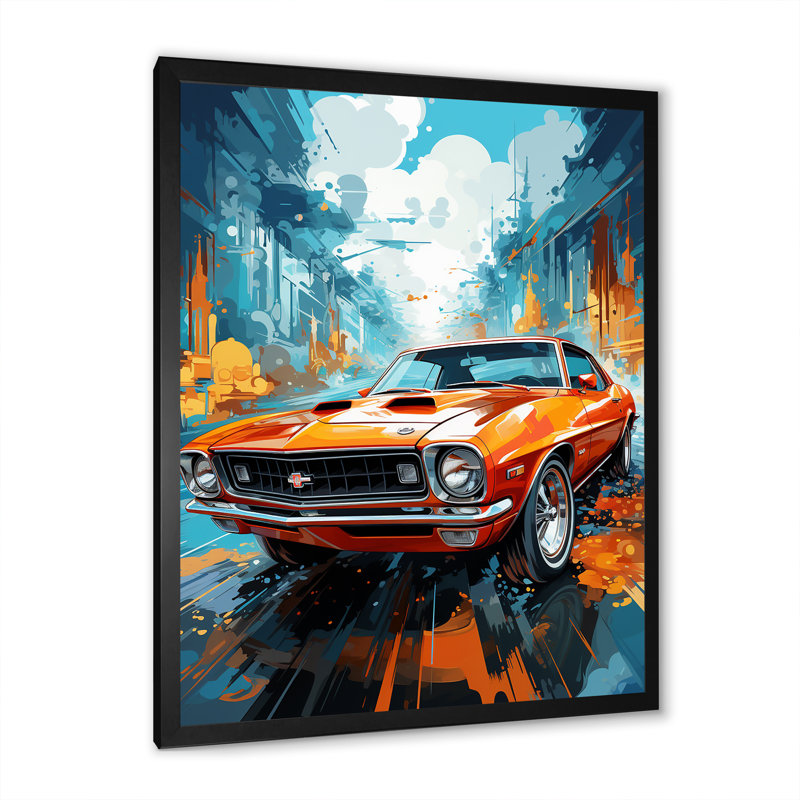 Collage de voiture orange orange, Cadre simple noir, H 32 po x l 24 po x P 1 po