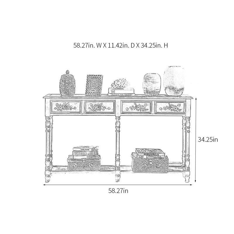 Console de style champêtre avec 2 tiroirs