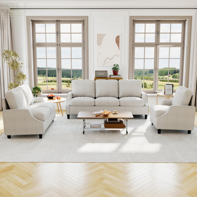 Ensemble de canapé de salon 3 pièces, canapé modulaire et causeuse avec fauteuil, sièges confortables modernes pour les petits espaces et les appartements