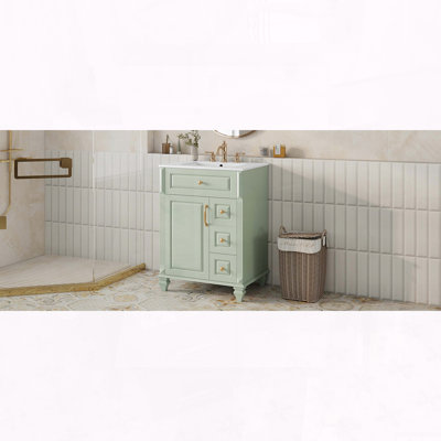 24" Solid Wood Bathroom Vanity with Flip-Out Drawer and Ample Storage