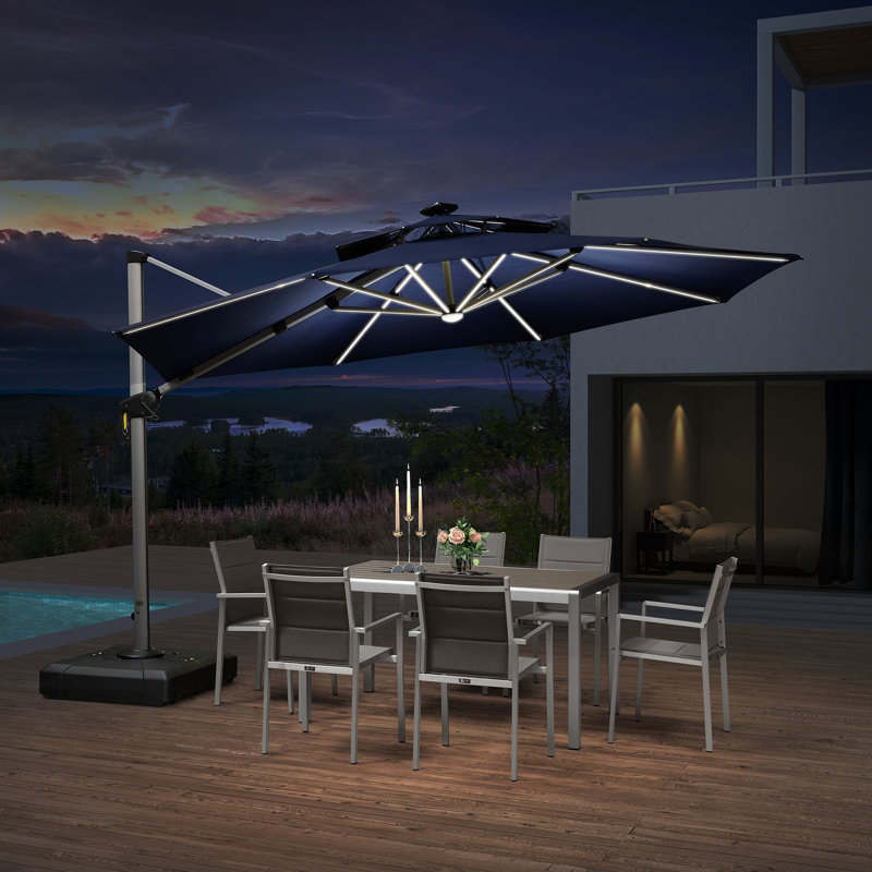 Senner 12 FT Round Lighted Patio Umbrella,Navy, Navy Blue