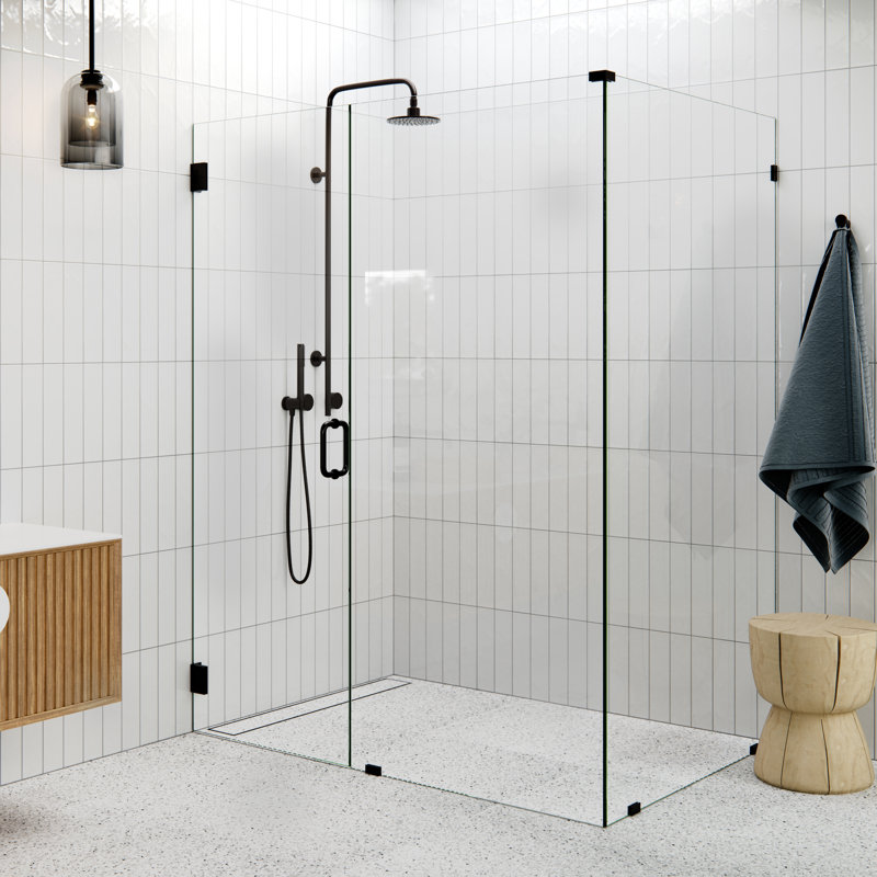 Illume 58 in. x 42.5 in. x 78 in. 90-degree Fully Frameless Wall Hinged Glass Shower Enclosure, Oil Rubbed Bronze