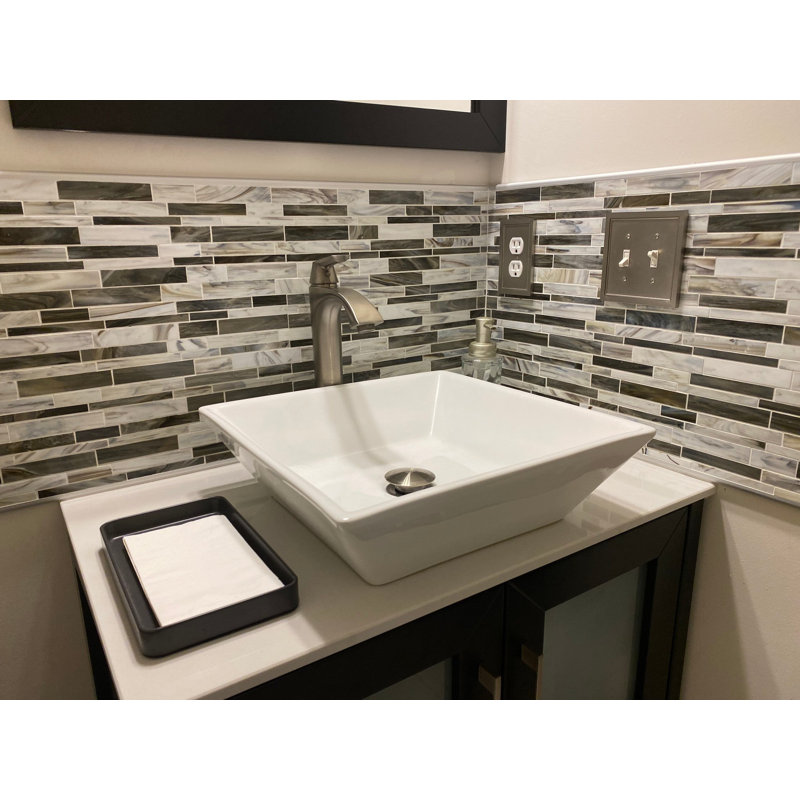 Matchstix 11x11 Brick Polished Glass Mosaic Tile, Rainstorm