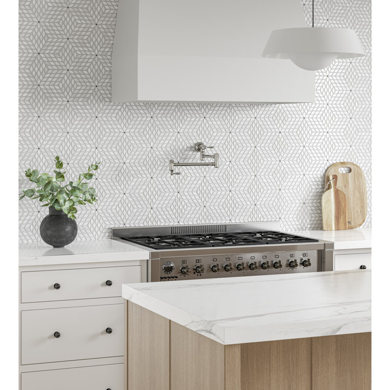 Celeste Marble Mosaic Wall & Floor Tile, White Carrara/Bardiglio