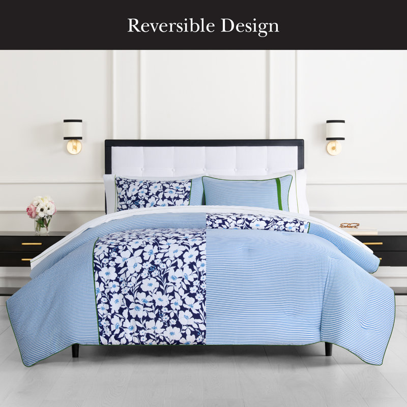 kate spade new york Fall Poppies Twin Comforter Set, 100% Cotton, All Season 2 Piece Reversible Bedding Set, White and Garnet