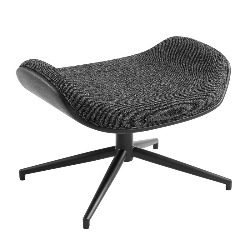 Somerton Ottoman In Black Fabric And Black Leatherette With Matte Black Base - Set Of 1, Black