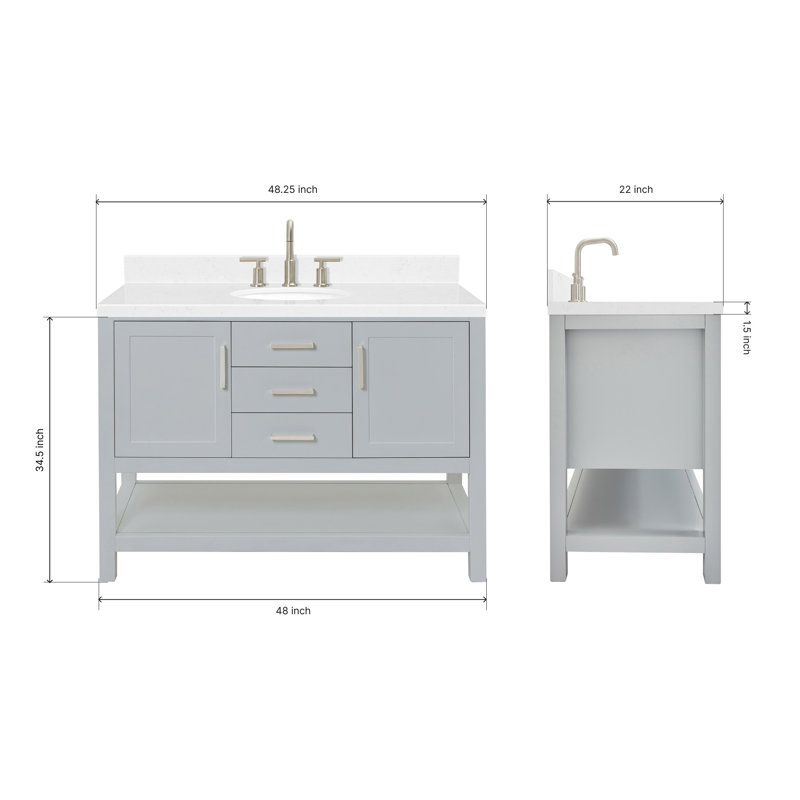 ARIEL Magnolia 48 Single Bathroom Vanity with Top, Gray