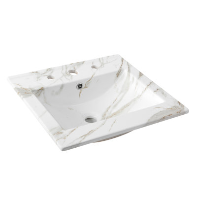 Ancillary 3-Hole 20 in. W x 18.25 in. D Classic Contemporary Rectangular Glossy Ceramic Single Sink Basin Bathroom Vanity Top, White Marble Effect
