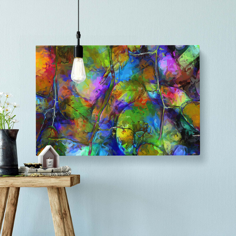 Rainbow Leaf Abstract In Abstract - Wrapped Canvas Painting, 50cm H x 76cm W x 3cm D