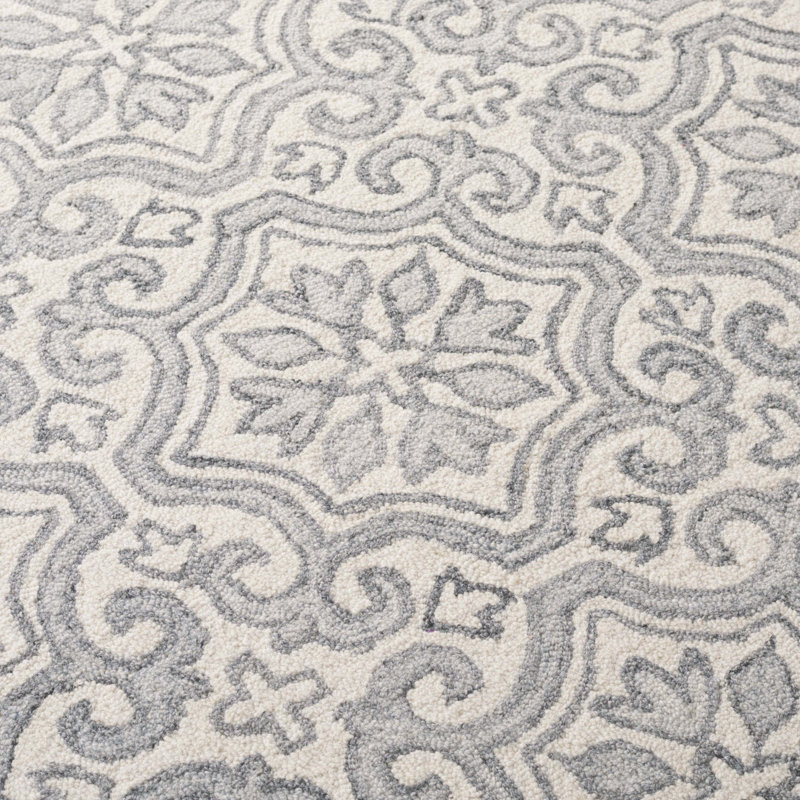 Tapis ivoire / gris touffeté à la main Damask, Rectangle 6 pi x 9 pi