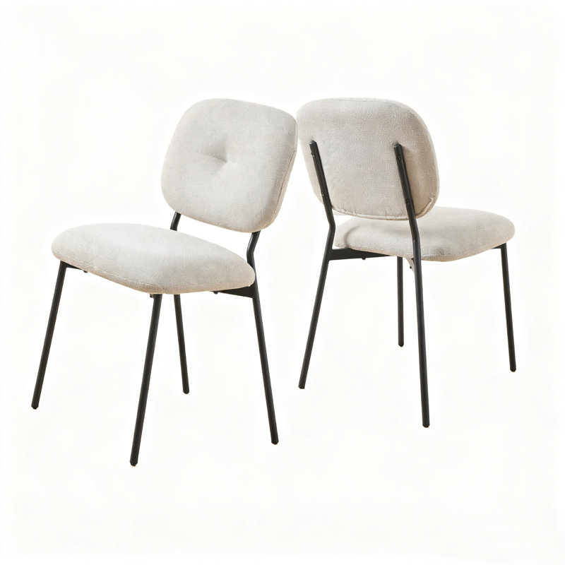 Modern Upholstered Dining Chair with Gold Metal Legs, Set of 2, Black, White
