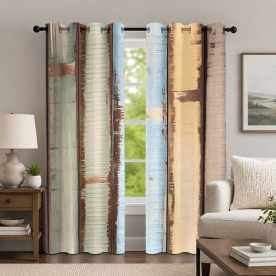 2Pcs Rustic Wood Grain Pattern Curtains, Vintage Style Curtain, Decorative Distressed Plank Texture Printed Art Grommet Drapes, Window Treatment for Bedroom Living Room Decor