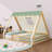 Wood House Floor Bed With LED Light, Tent And Guardrails-1392154774-1392154760