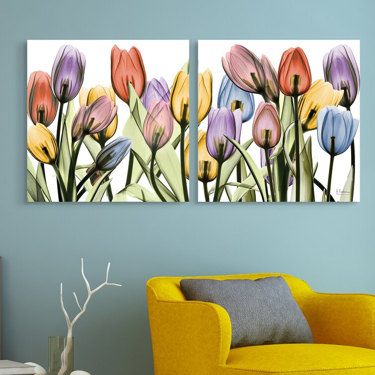 Pastel Fleur I&II Frameless Free Floating Reverse Printed Tempered Glass Wall Art Set of 2