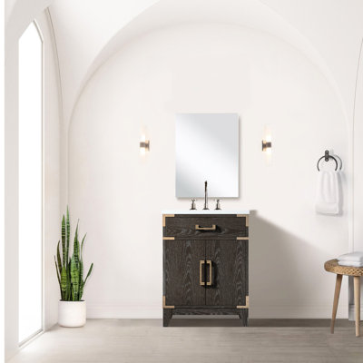 Meuble-lavabo en chêne brun avec surface en acrylique - 24 po L 18 po x P 18 po