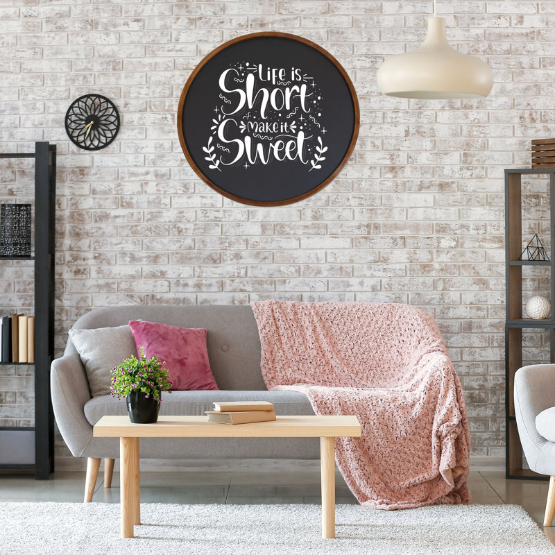 Rustic Brown Round Magnetic Chalkboard with Pine Wood Frame