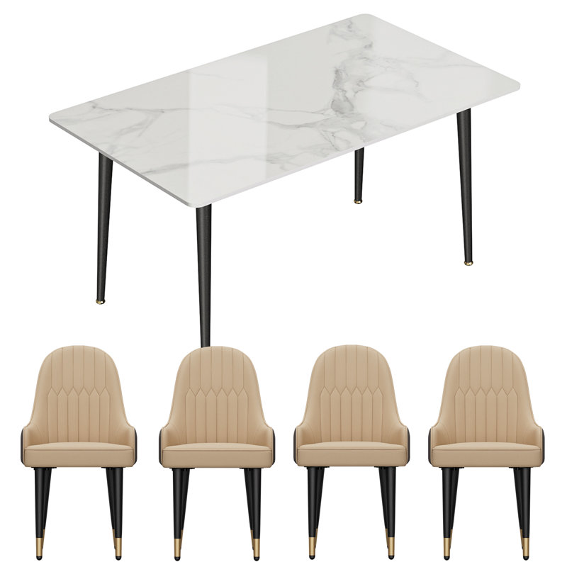 5 Piece Dining Table Set For 4, Modern 120cm Rectangle Marble Dining Table And Leather Dining Chairs 4, Kitchen Table And Chairs For 4, Ideal For Kitchen Dining Room