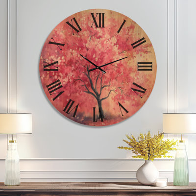 Large Cherry Blossom Printed Wood Wall Clock – Pink Blossoming Tree