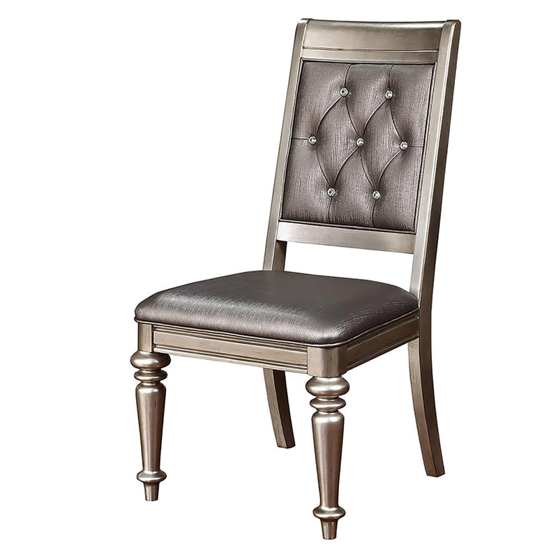 2 chaises à dossier ouvert en métal - Platine, bouton, côté platine élégant (de 2) style luxueux