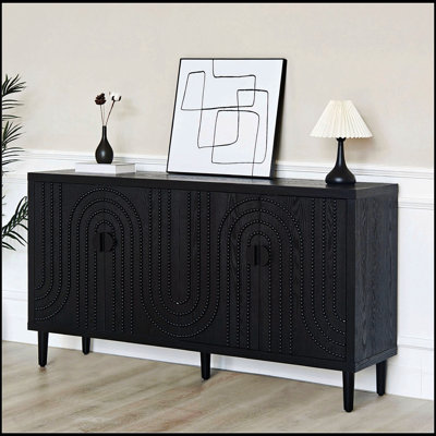Modern Wooden Storage Cabinet With 4 Doors, Spacious And Stylish Accent For Home Office, Kitchen, And Bedroom