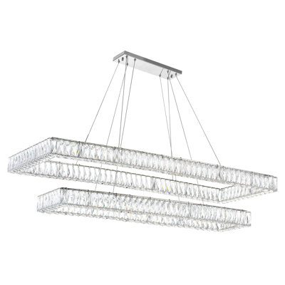 52'' Chrome 2-Tier Rectangular Chandelier for Kitchen Island, Dining Room, or Foyer – Integrated LED Light Fixture