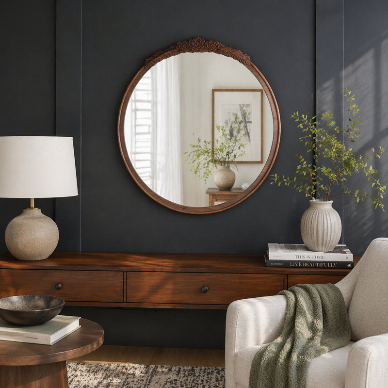 Cadre de miroir antique 30 po, Brun
