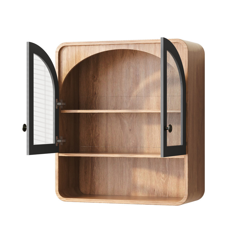 Armoire de salle de bain murale avec portes en verre arquées, Natural