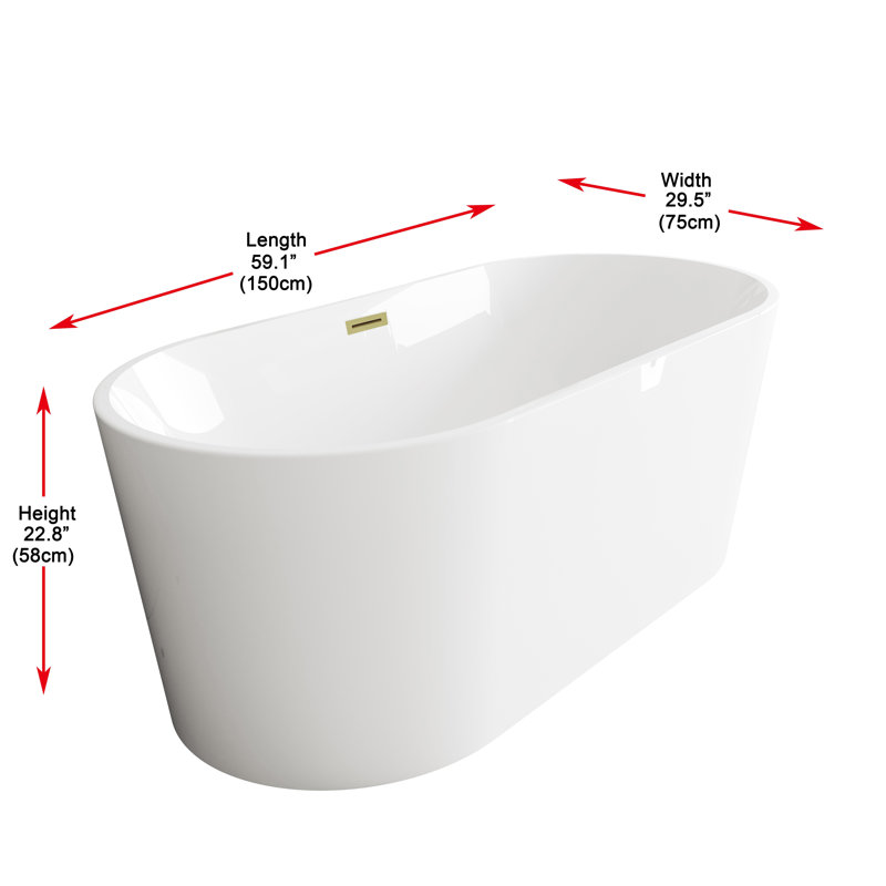 Baignoire 59 po en blanc brillant avec bordure 59 po, Or brossé