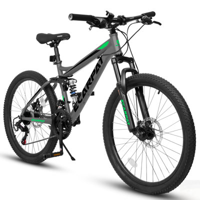 Full Suspension Mountain Bike with Dual Shock Absorbers, Mechanical Disc Brakes, and 21-Speed Gears for Men and Women