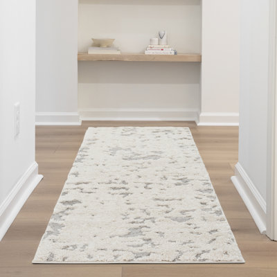 Romanie Contemporary Abstract Ivory/Gray Indoor Shag Area Rug