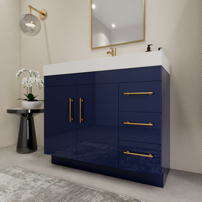 42'' Single Bathroom Vanity with Acrylic Top, Night Blue
