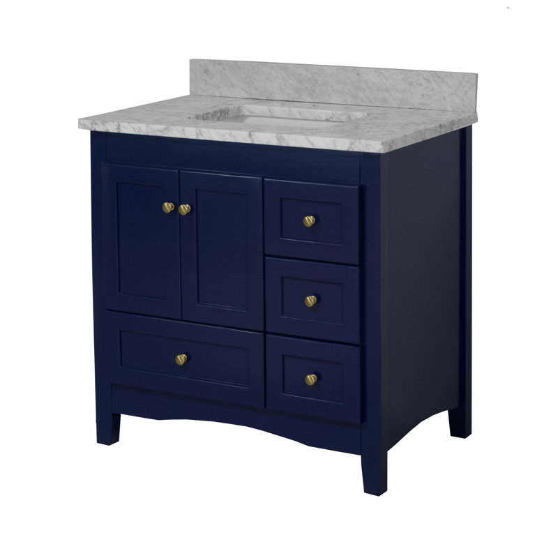 Ensemble de meuble-lavabo simple 36 po Edber, Bleu royal, Marbre de Carrare