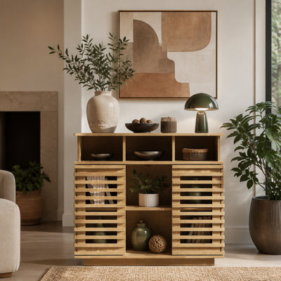 36.1 Inch Sideboard Buffet Cabinet with Sliding Doors, Adjustable Shelf, and Farmhouse Lattice Design for Versatile Storage and Display