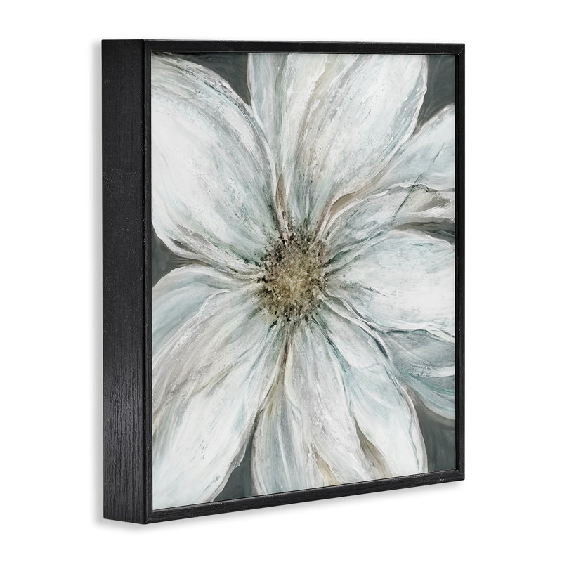 Grande giclée encadrée de grandes fleurs blanches, design par Carol Robinson, Giclée noire de minuit encadrée