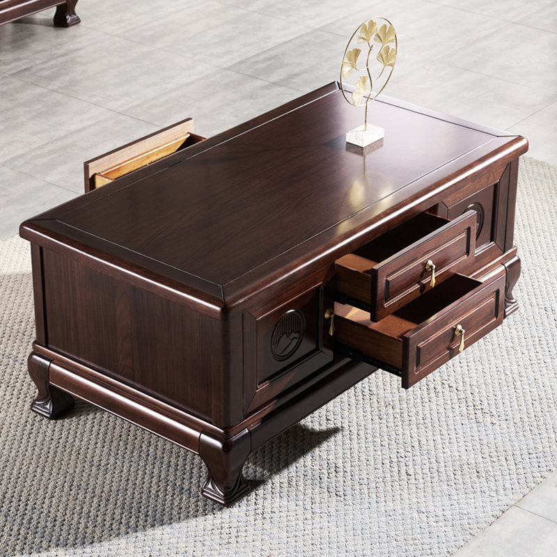 Table basse avec armoires et coins arrondis, H 21,65 po x L 51,18 po x l 27,55 po