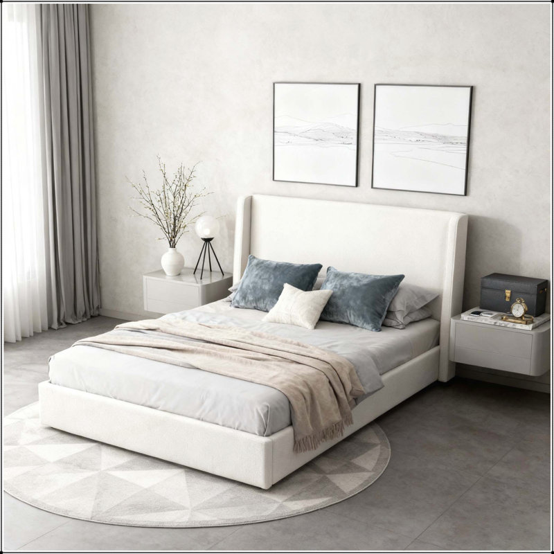 Tall Headboard Upholstered Bed with 52 Inch High Headboard,Queen Size, Queen