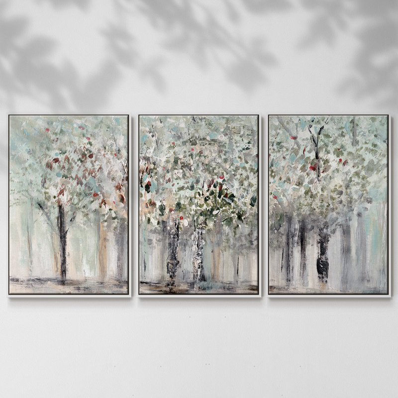 «Morning's Soft Light», reproduction sur toile 3 pièces, Cadre blanc, H 36 po x l 75 po x P 2 po