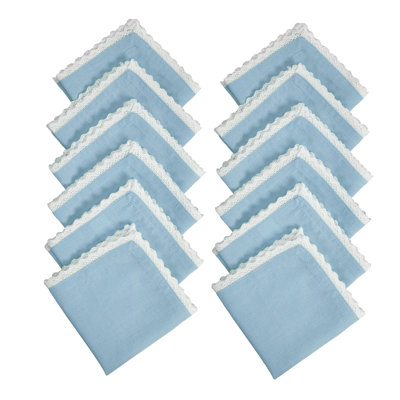Fingercraft Dinner Cloth Napkin Cotton Linen Blend 12 Pack 12In Mitered Corners with Elegant Lace for Everyday Use Napkins Cloth are Pre Shrunk and Good Absorbency Sky Blue Easter Color