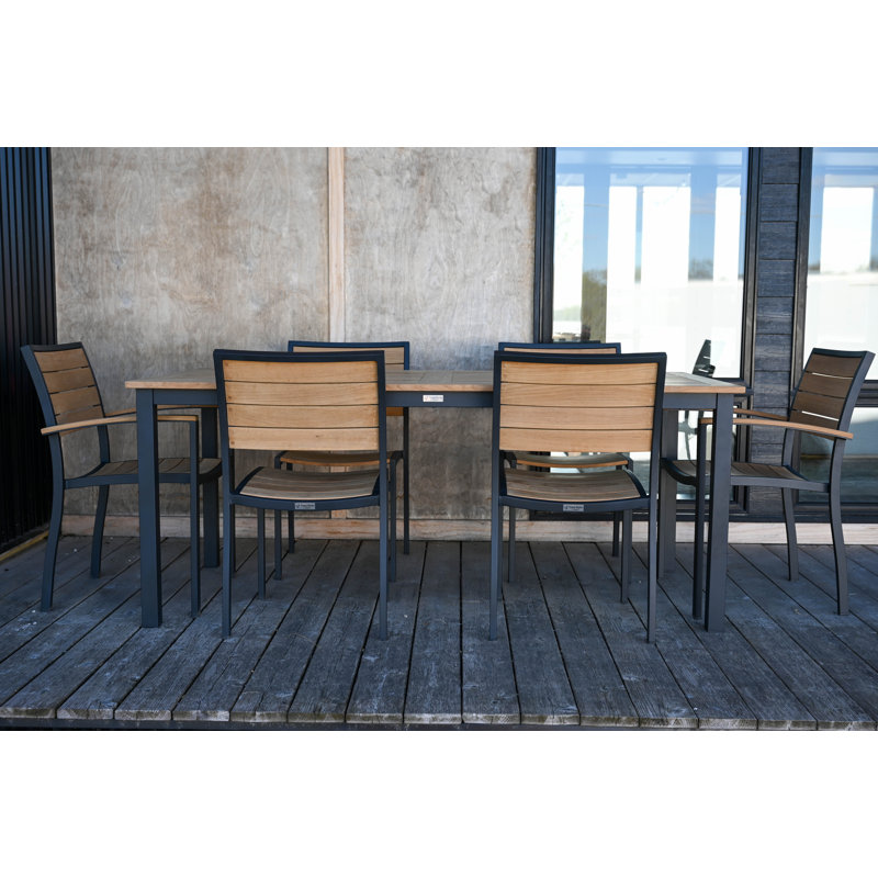 SoHo Rectangle Teak Aluminum Outdoor Dining Table, 29.5" H x 72" W x 36" D, Black