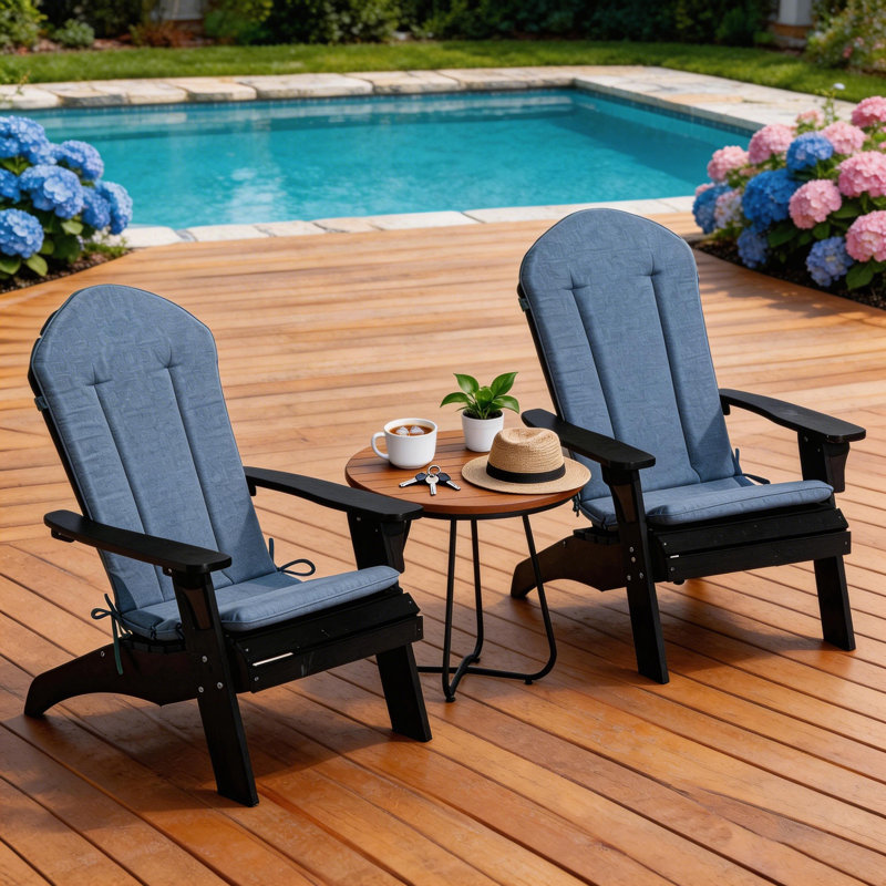 50" x 20" Patio Chair Cushion, Adirondack Chair Cushion with Straps (Set of 2), Denim