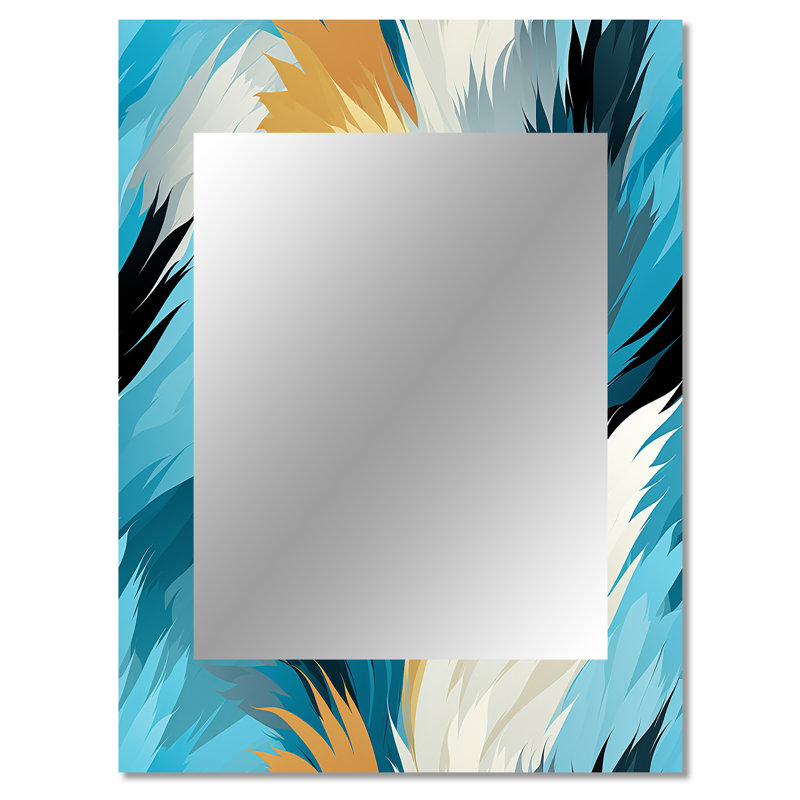 Beekman Turquoise Contemporary Ikat Fusion - Abstract Mirror, Abstract Unique Wall Mirror, Printed Metal Art, 40" x 30"